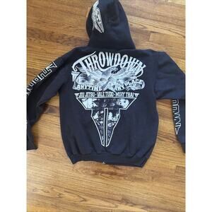Y2K Affliction Throwdown MMA UFC Full Zip Black Hoodie Jacket Men L